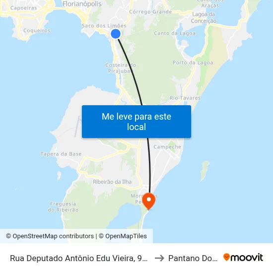 Rua Deputado Antônio Edu Vieira, 94 (001) to Pantano Do Sul map