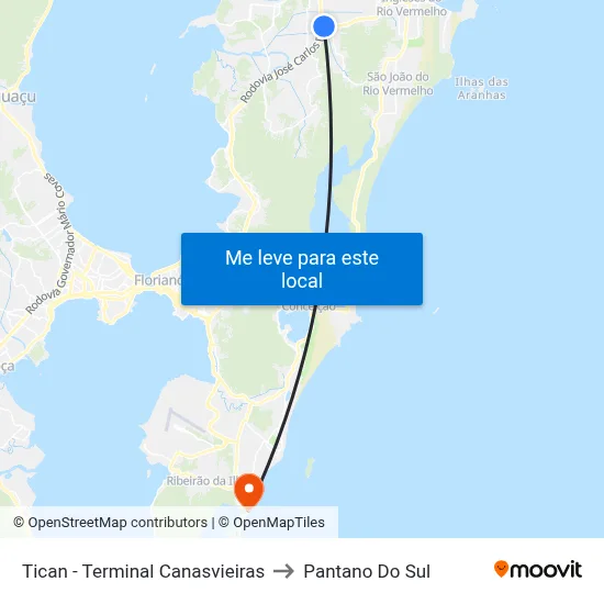 Tican - Terminal Canasvieiras to Pantano Do Sul map