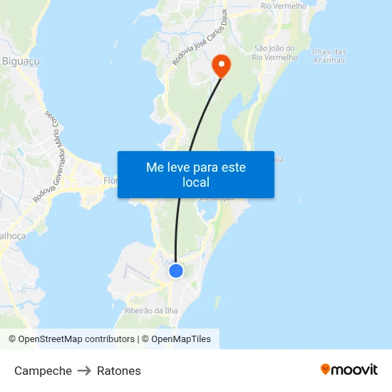 Campeche to Ratones map