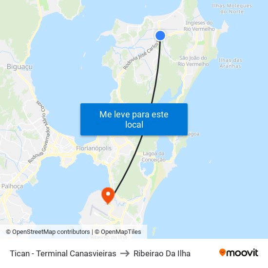 Tican - Terminal Canasvieiras to Ribeirao Da Ilha map