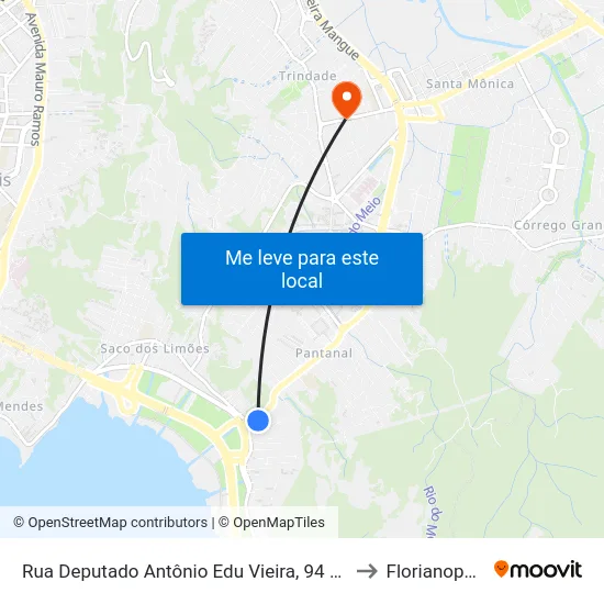 Rua Deputado Antônio Edu Vieira, 94 (001) to Florianopolis map