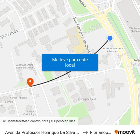 Avenida Professor Henrique Da Silva Fontes to Florianopolis map
