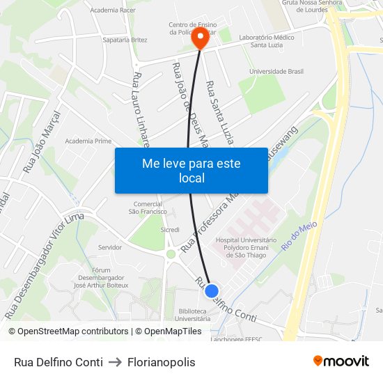 Rua Delfino Conti to Florianopolis map