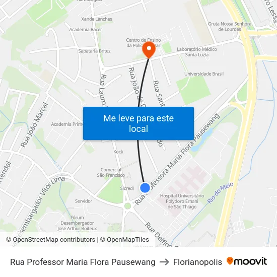 Rua Professor Maria Flora Pausewang to Florianopolis map