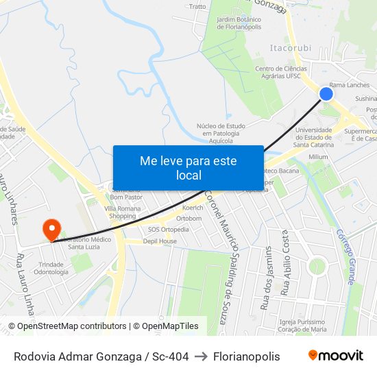 Rodovia Admar Gonzaga / Sc-404 to Florianopolis map