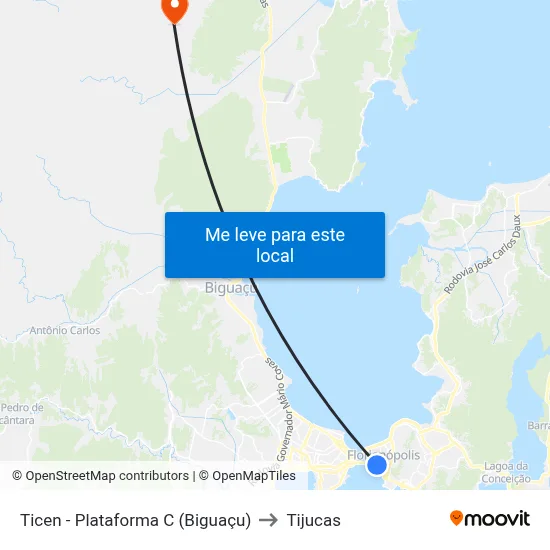 Ticen - Plataforma C (Biguaçu) to Tijucas map