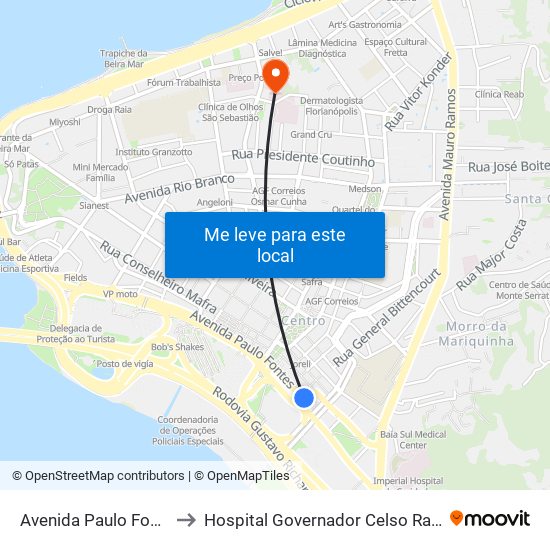 Avenida Paulo Fontes to Hospital Governador Celso Ramos map