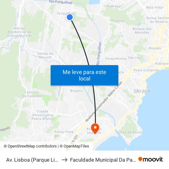 Av. Lisboa (Parque Linear) to Faculdade Municipal Da Palhoça map