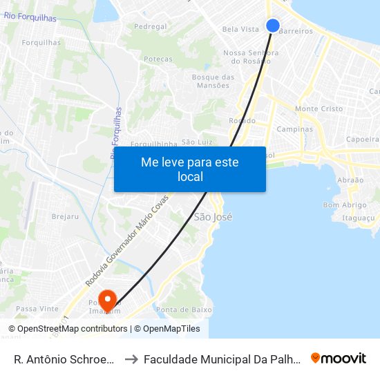 R. Antônio Schroeder to Faculdade Municipal Da Palhoça map