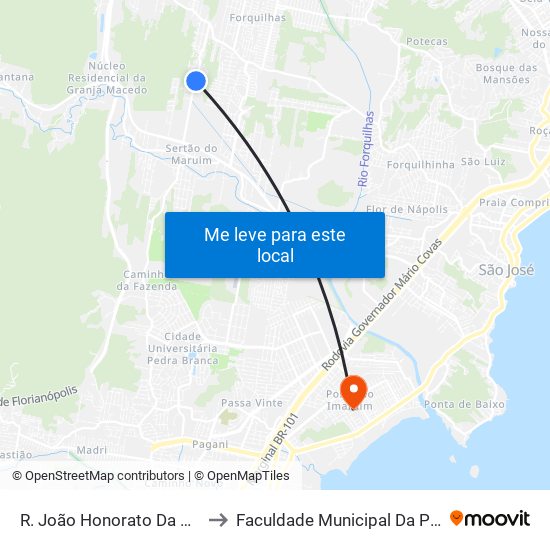 R. João Honorato Da Silveira to Faculdade Municipal Da Palhoça map