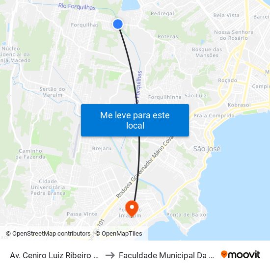 Av. Ceniro Luiz Ribeiro Martins to Faculdade Municipal Da Palhoça map