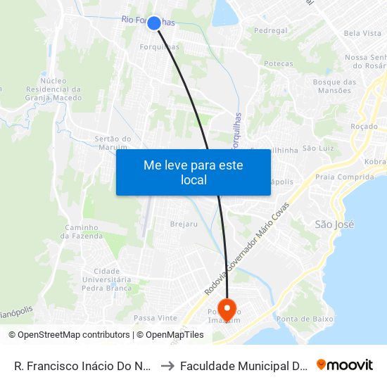 R. Francisco Inácio Do Nascimento to Faculdade Municipal Da Palhoça map