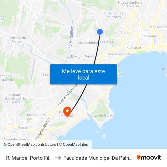 R. Manoel Porto Filho to Faculdade Municipal Da Palhoça map