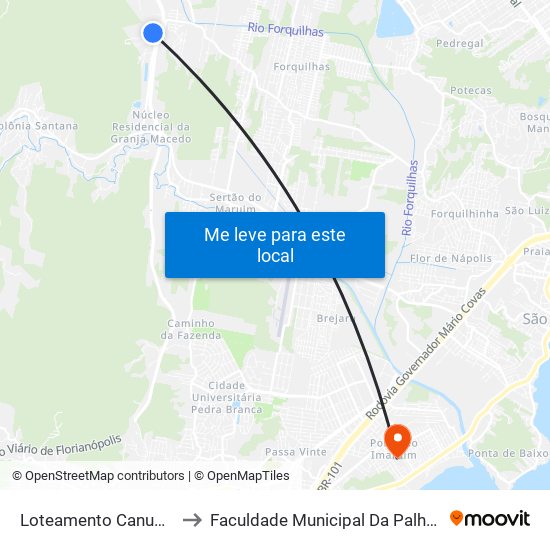 Loteamento Canudos to Faculdade Municipal Da Palhoça map