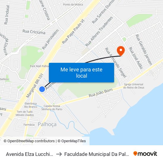 Avenida Elza Lucchi, 53 to Faculdade Municipal Da Palhoça map
