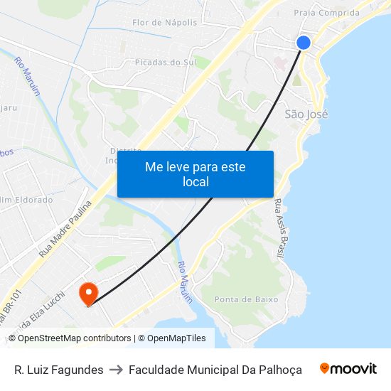 R. Luiz Fagundes to Faculdade Municipal Da Palhoça map