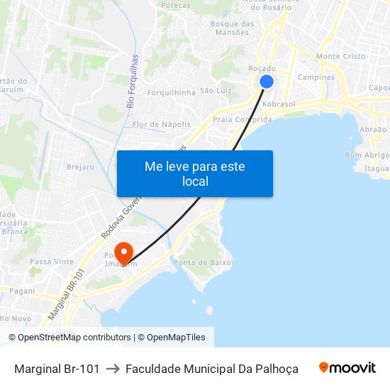 Marginal Br-101 to Faculdade Municipal Da Palhoça map