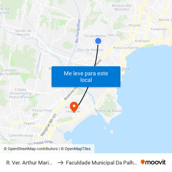 R. Ver. Arthur Mariano to Faculdade Municipal Da Palhoça map