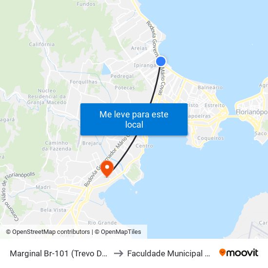 Marginal Br-101 (Trevo De Barreiros) to Faculdade Municipal Da Palhoça map