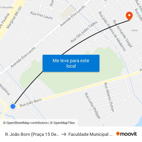 R. João Born (Praça 15 De Novembro) to Faculdade Municipal Da Palhoça map