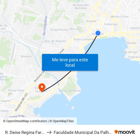 R. Deise Regina Farias to Faculdade Municipal Da Palhoça map