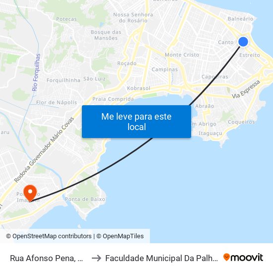 Rua Afonso Pena, 294 to Faculdade Municipal Da Palhoça map