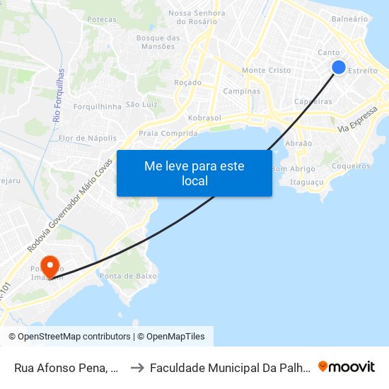 Rua Afonso Pena, 811 to Faculdade Municipal Da Palhoça map