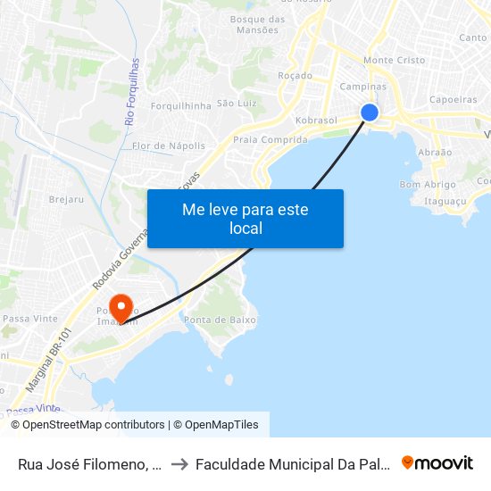 Rua José Filomeno, S/N to Faculdade Municipal Da Palhoça map