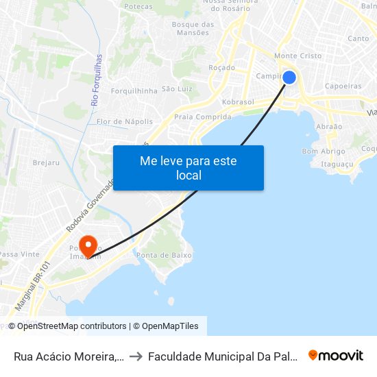 Rua Acácio Moreira, 93 to Faculdade Municipal Da Palhoça map