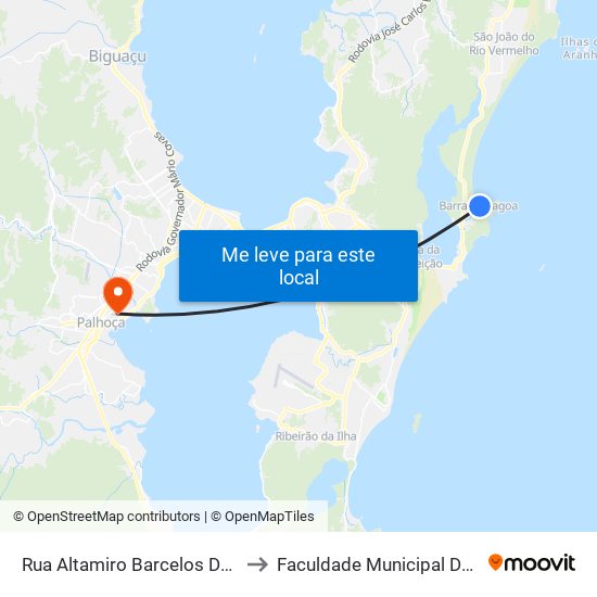 Rua Altamiro Barcelos Dutra, 1601 to Faculdade Municipal Da Palhoça map