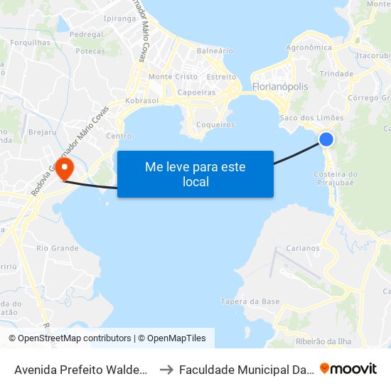 Avenida Prefeito Waldemar Vieira to Faculdade Municipal Da Palhoça map