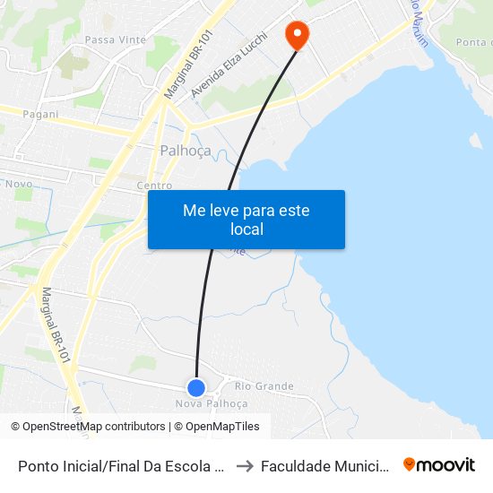 Ponto Inicial/Final Da Escola Municipal De Palhoça to Faculdade Municipal Da Palhoça map