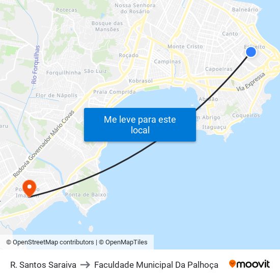 R. Santos Saraiva to Faculdade Municipal Da Palhoça map