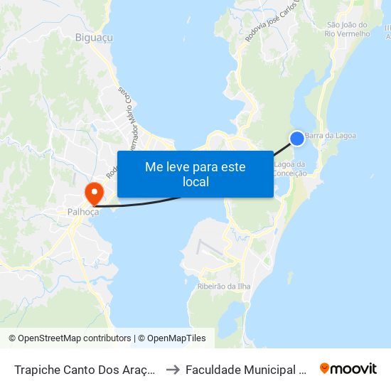 Trapiche Canto Dos Araçás - Ponto 3 to Faculdade Municipal Da Palhoça map