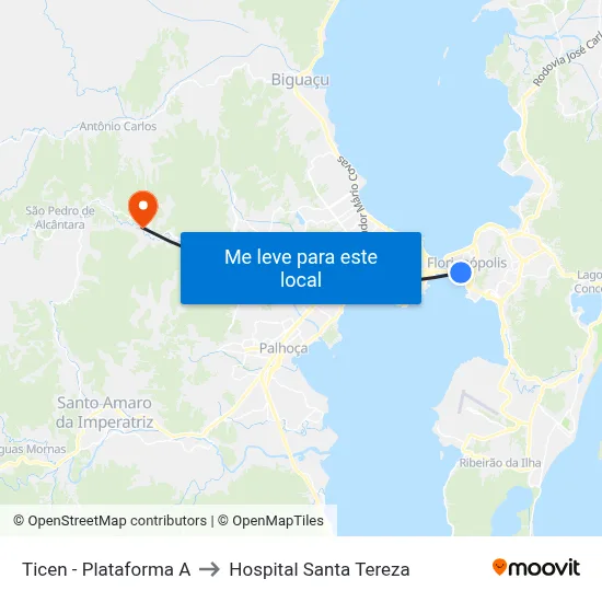 Ticen - Plataforma A to Hospital Santa Tereza map