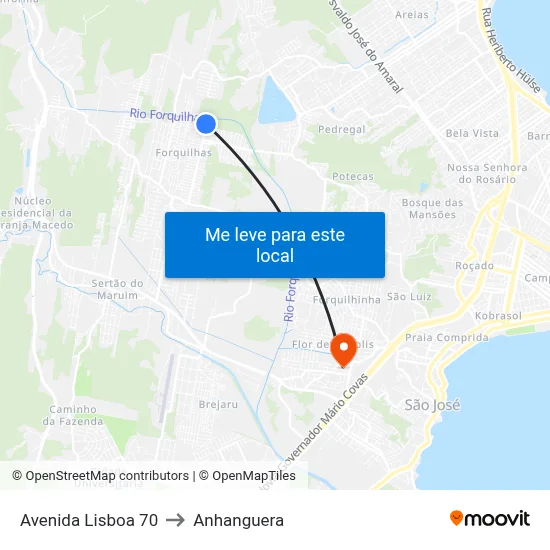 Avenida Lisboa 70 to Anhanguera map