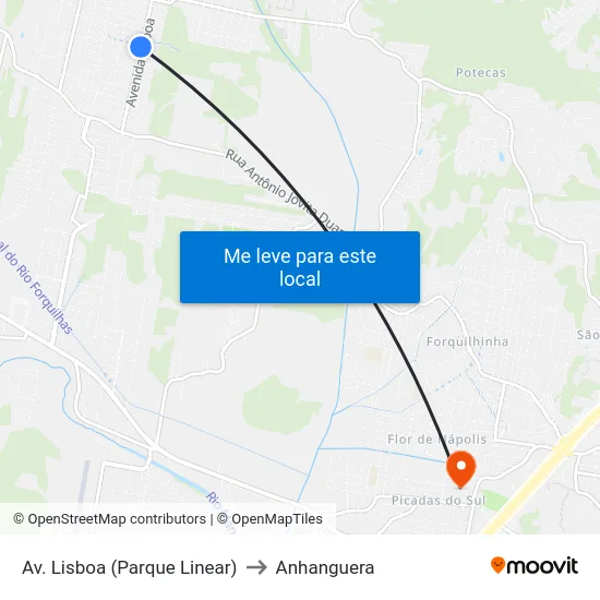 Parada Parque Linear to Anhanguera map