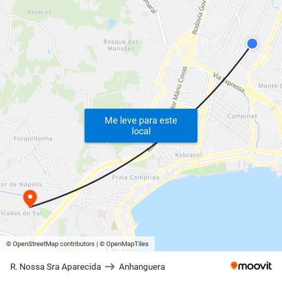 R. Nossa Sra Aparecida to Anhanguera map