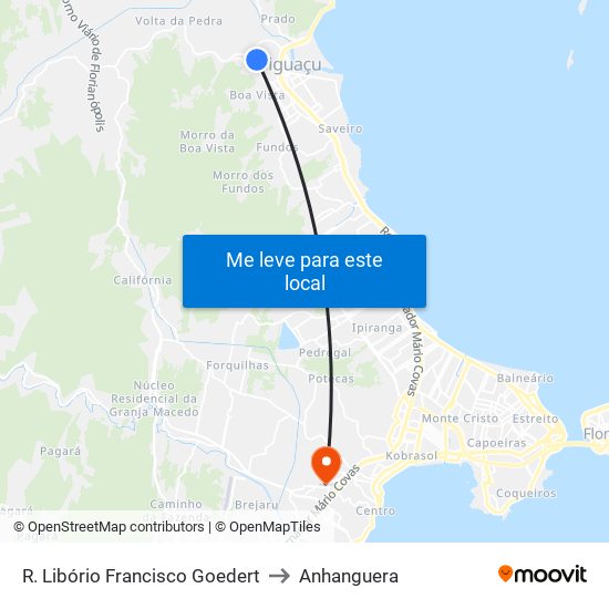R. Libório Francisco Goedert to Anhanguera map