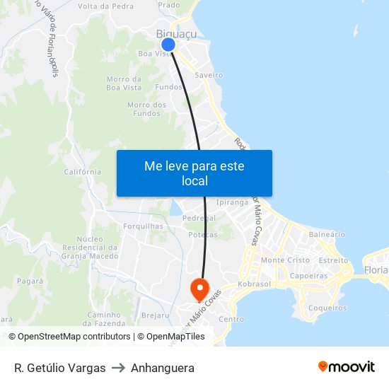 R. Getúlio Vargas to Anhanguera map