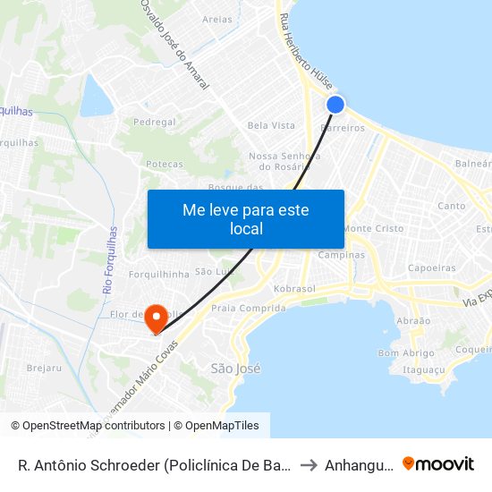 R. Antônio Schroeder (Policlínica De Barreiros) to Anhanguera map