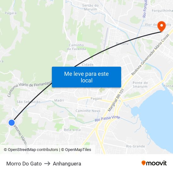 Morro Do Gato to Anhanguera map