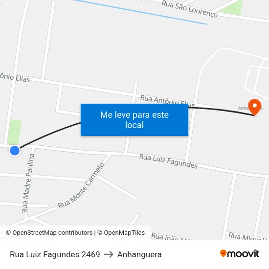 Rua Luiz Fagundes 2469 to Anhanguera map