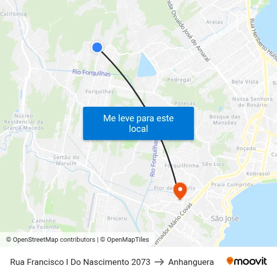 Rua Francisco I Do Nascimento 2073 to Anhanguera map