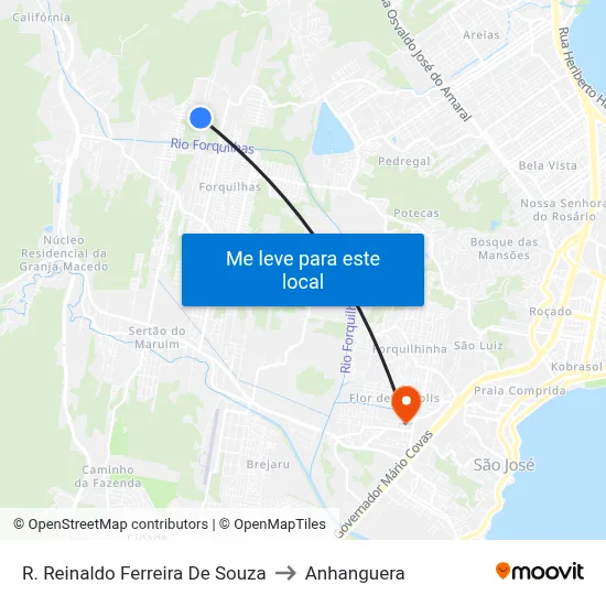 R. Reinaldo Ferreira De Souza to Anhanguera map