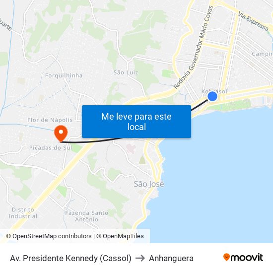 Av. Presidente Kennedy (Cassol) to Anhanguera map