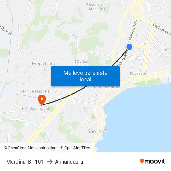 Marginal Br-101 to Anhanguera map