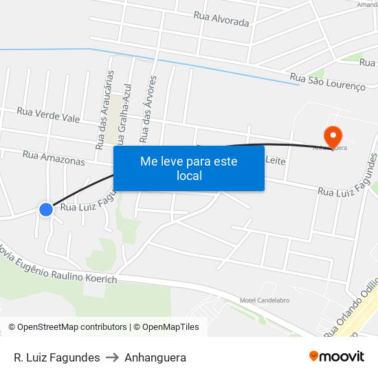 R. Luiz Fagundes to Anhanguera map