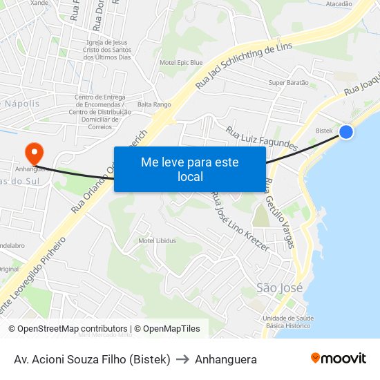 Av. Acioni Souza Filho (Bistek) to Anhanguera map