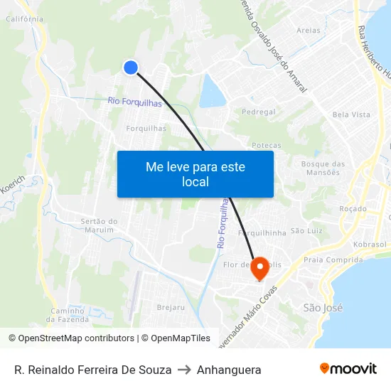 R. Reinaldo Ferreira De Souza to Anhanguera map